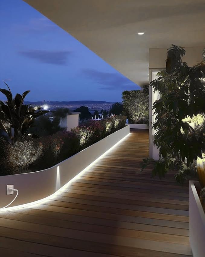 Aclorol COB LED Strip Lights 16.4FT Outdoor LED Flexible Light Waterproof AC 110V-120V LED Rope Light Plug in for Bedroom High Density Uniform COB Light Super White 6000K for Patio Grade Building