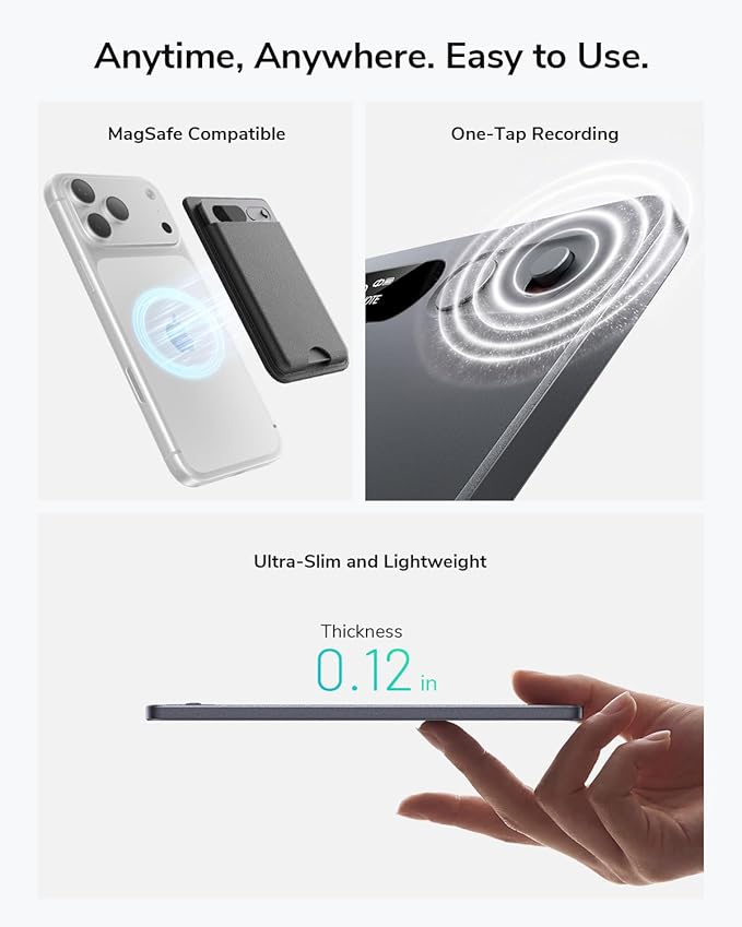 AI Voice Recorder,Unlimited Transcribe & Summarize,App Control,AI Note Taking Recording Device w/Case,Supports 152 Languages,Magnetic Voice Recorder for Calls,Meetings,Lectures,Interview,Gray
