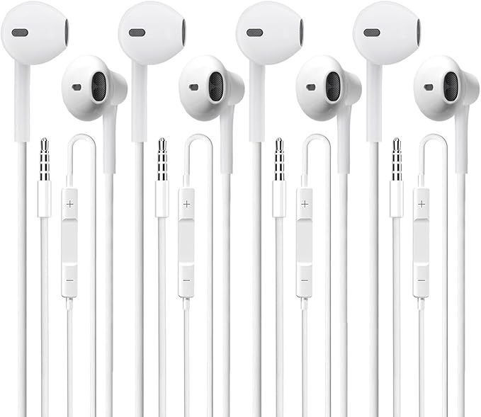 Wired Earbuds 4 Pack, Earbuds HiFi Stereo Wired Earphones Headphones with Microphone Volume Control Compatible with iPad, Laptop, MP3, Android Smartphones, Fits All 3.5mm Jack Device