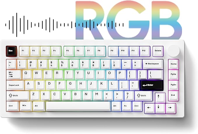 MONSGEEK M1 V5 Aluminum Mechanical Keyboard 75% Quick Release Gaming Keyboard Blcak on White with Knob 8000 mAh RGB Hot-swappable Pre-lubed Cilantro Switch