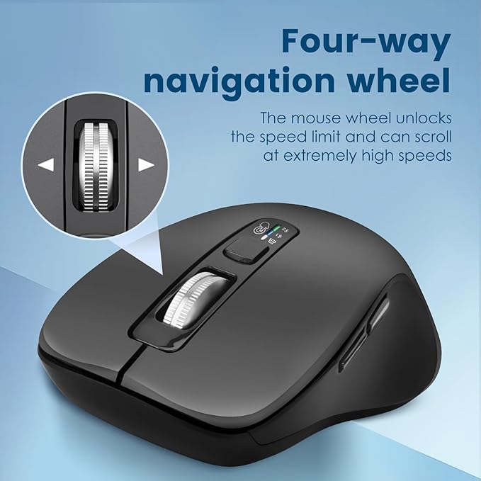 CITLLA Wireless Bluetooth Mouse (USB + BT1 + BT2), Full Size Mouse, 4-Way Scrolling, Multi-Device Silent for Computer, Laptop, iPad, MacBook (Grey)