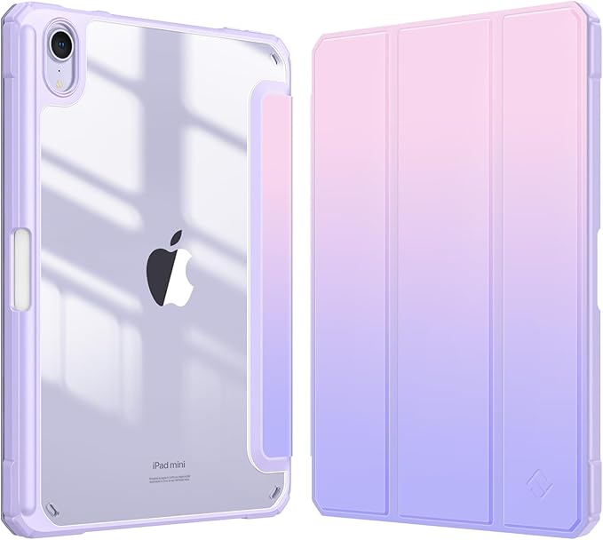 Fintie Hybrid Slim Case for iPad Mini 7 (A17 Pro, 7th Generation) 2024 / iPad Mini 6 (6th Gen) 8.3 Inch, [Built-in Pencil Holder] Shockproof Cover Clear Transparent Back Shell, Fantasy Ombre