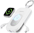RORRY Portable Charger, 20000mAh PD 30W Portable Charger Power Bank with 2 Built-in Cables, Super Fast Charging Battery Pack with Keychain, Travel Essentials for iPhone, Apple Watch, iPad, White