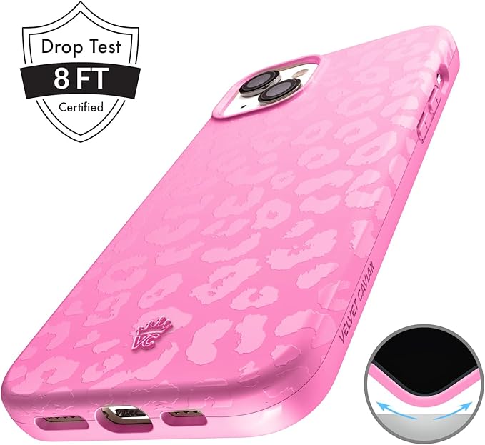 VELVET CAVIAR Case for iPhone 15 | Compatible with MagSafe | 10ft Drop Tested | Protective Designer Cases | Hot Pink Leopard