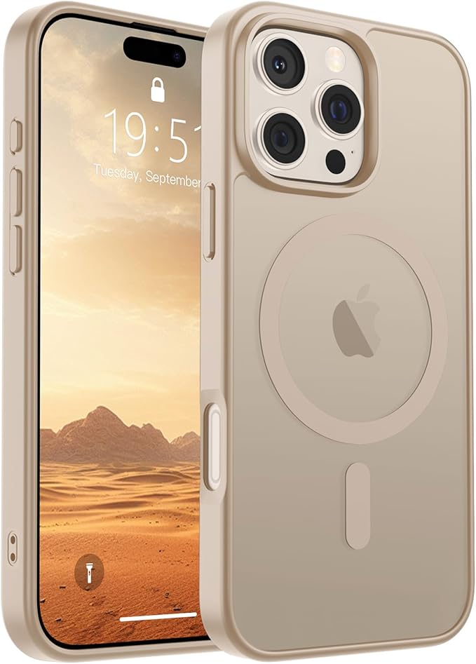 SUPFINE Magnetic for iPhone 16 Pro Case(Compatible with MagSafe)(Military Grade Drop Protection) Slim Translucent Matte Shockproof with Anti-Fingerprint Phone Case,Desert Gold