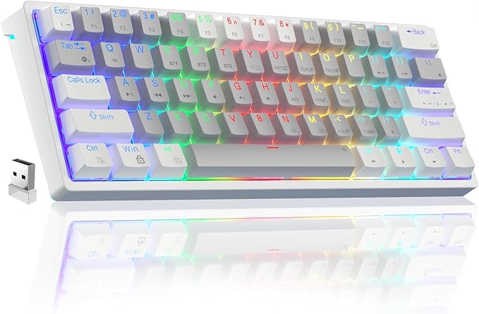 SK961 60% Wireless Gaming Keyboard with Triple Mode BT5.0/2.4GHz/USB-C Wired,RGB Backlight 61 Keys Wireless 60% Keyboard Hot Swappable Mechanical Keyboard,Red Switch