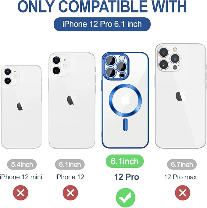 Hython Magnetic Clear for iPhone 12 Pro Case with Camera Lens Protector [Compatible with MagSafe] Luxury Plating Edge Slim Soft TPU Cover Protective Phone Case for iPhone 12 Pro 6.1", Deep Blue