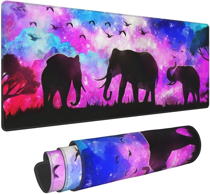Abstract Elephant Forest Landscape Mouse Pad Extended Large Gaming Mouse Pad XL Oversized Desk Pad Stitched Edges Non-Slip Mat 31.5 X 11.8 Inch