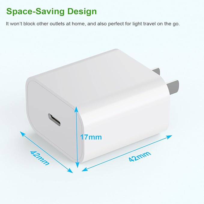 20W USB-C Wall Charger Apple MFi Certified, Fast Charger Block for Phone 17/16/15/14/13 Pro Max/XS/XR/X/8, iPad Pro/Air, Compact Power Adapter, Safe and Reliable
