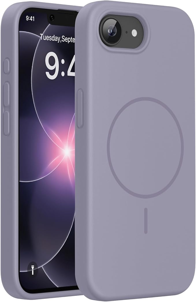 Miracase Magnetic for iPhone 17e Case & iPhone 16e Case, [Soft Anti-Scratch Microfiber Lining], Compatible with MagSafe, Silicone Shockproof Protection Phone Case for iPhone 17e/16e, Lavender Gray
