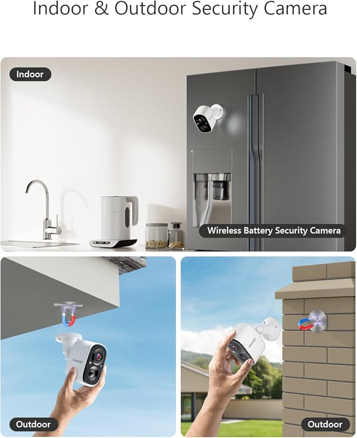 2K Wireless Security Cameras - Outdoor WiFi Security Cameras Color Night Vision, AI/PIR Detection, 2-Way Talk, Cloud/SD, Weatherproof, Battery Powered Outdoor Cameras (White-1)
