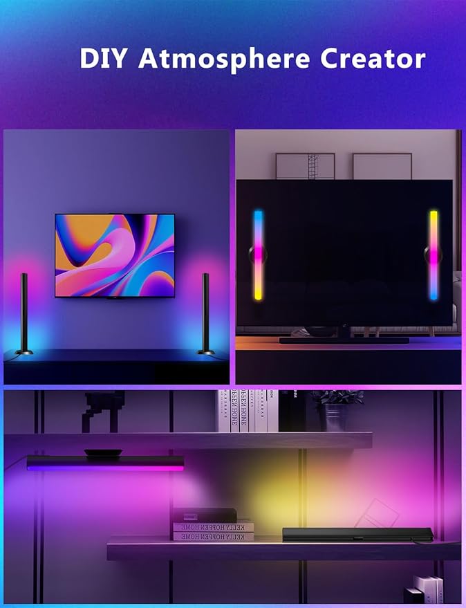 DAYBETTER Smart LED Light Bars, RGB Light Bar, 14 Inches TV Backlights with Scene and Music Modes, Smart Light Bars with Multiple Placement Options, Mood Lighting, PC Gaming Light Bar for Room Decor