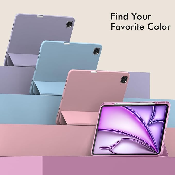 ZryXal New iPad Air 13 Inch Case M3 2025/M2 2024 with Pencil Holder, Trifold Stand Smart Case with Soft TPU Back,Auto Wake/Sleep(Pale Violet Red)