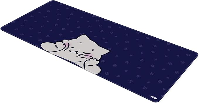Pixio Mouse Pads - 36 x 16 inch XXL Squishy Cat Blue Multifunctional Large Desk Mats for Gaming, Office, Desktop Anti-Slip Waterproof Washable Computer Mouse Mat