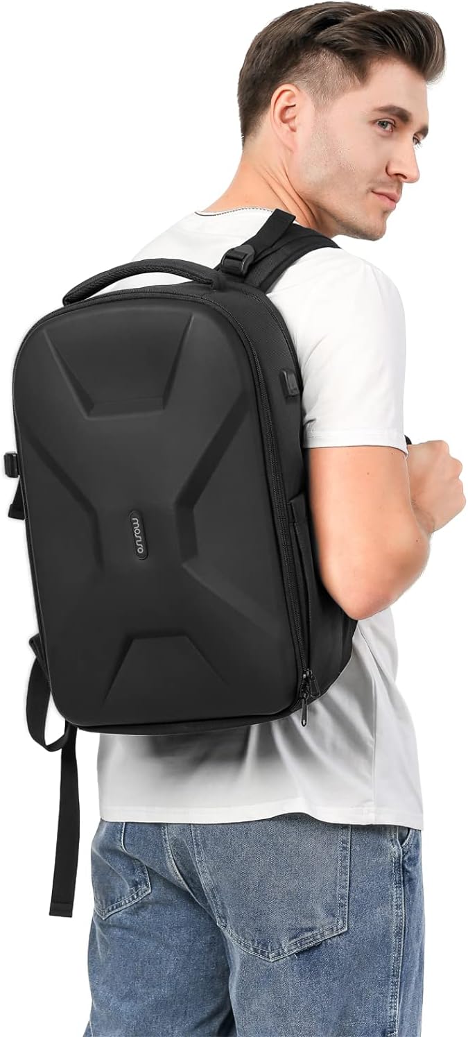 MOSISO 15.6-16 inch 35L Laptop Backpack with USB Charging Port for Women Men, Waterproof Hardshell Travel Business Computer Bag, Anti-Theft Daypack with Luggage Strap, Black