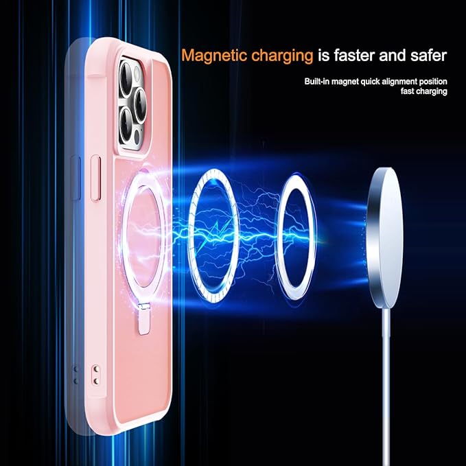 SKYLMW Compatible with iPhone 13 Pro Case with Invisible Magnetic O-Ring Stand Military-Grade Translucent Case for iPhone 13 Pro 6.1" [Compatible with Mag-Safe][Great Grip Feeling], Pink