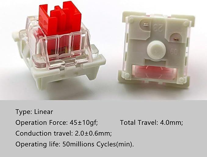 Outemu(Gaote) Red Switches for MX Mechanical Gaming Keyboard,3-Pin 45gf Linear/RGB/DIY Replaceable/Dustproof Switches(Red,108pcs)