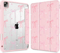 Tuiklol for iPad Pro 12.9 Inch 6th/5th/4th/3rd Generation 2022 2021 2020 2018 Case,Built-in Pencil Holder Clear Transparent Protective Back Shell Cover with Auto Sleep/Wake, Pink Bows