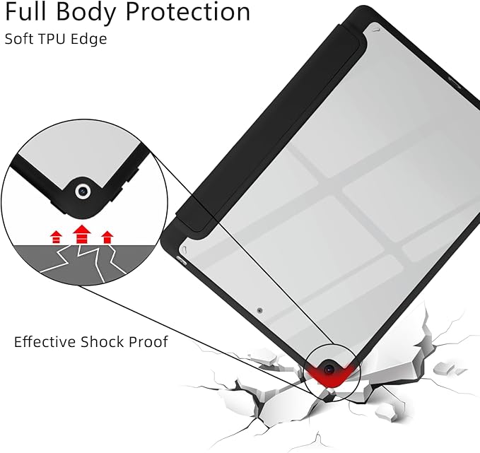 JOYLAND Blue Bow Pattern Case for iPad Pro 13-inch (M4) 2024, Clear Acrylic Hard Back Black Case with Pencil Holder Trifold Stand Tablet Cover (Model Number:A2925/A2926/A3007)