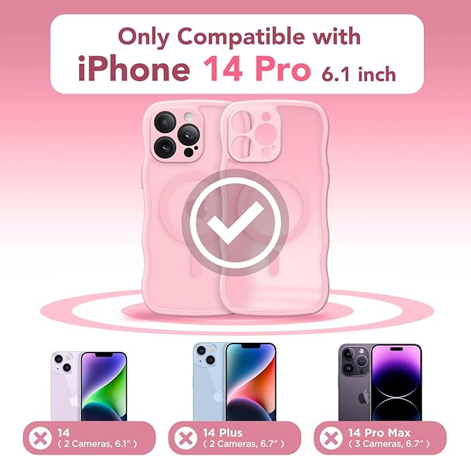 CAPRARO Cute for iPhone 14 Pro Case, Compatible with MagSafe, [Curly Wave Edge] [Full Camera Protection] [14 FT Drop Protection] Magnetic Phone Case for 14 Pro 6.1 Inch, Peach Pink