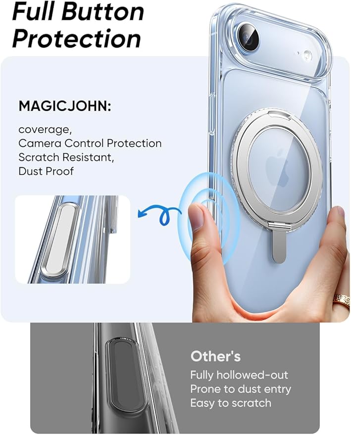 MAGIC JOHN for iPhone 17 Air Case [Camera Control Button] [Compatible with MagSafe] Scratch-Resistant Cover, Military-Grade ShockAirof, Magnetic Phone Case for iPhone 17 Air, Clear