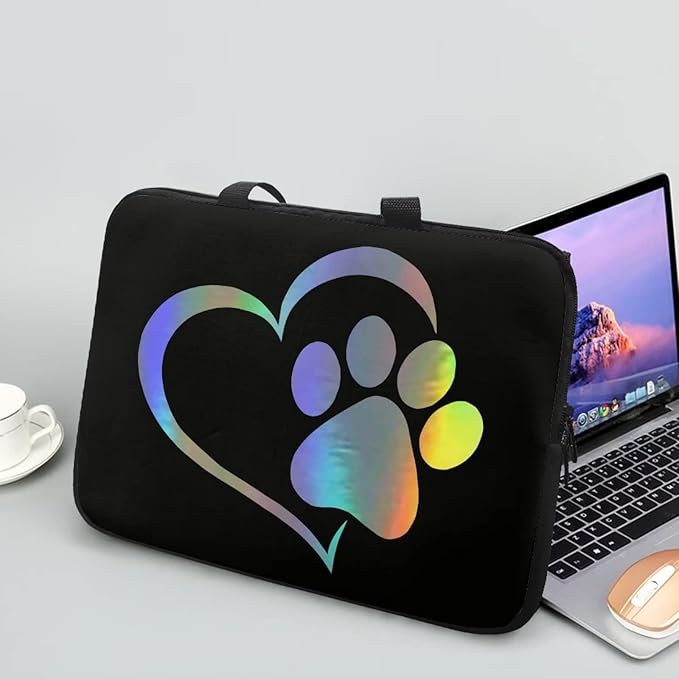 17 Inch Cute Dog Paw Laptop Sleeve, Protective Tablet Case with Handle, Computer Bag Carrying Case Portable Neoprene Notebook Cover Messenger Briefcase for Travel/Business/School/Men/Women