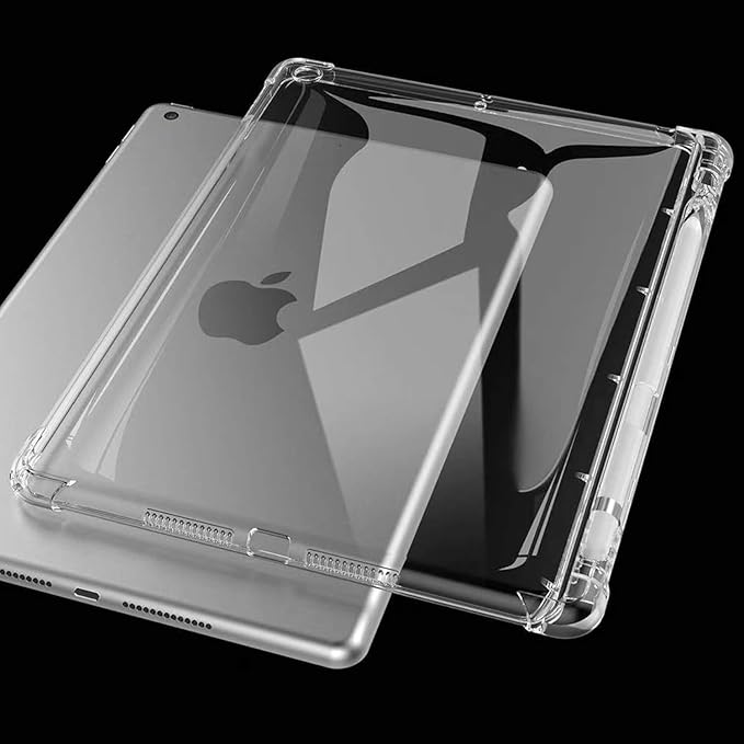 Clear Case for iPad 10.2 inch (2021/2020/2019), iPad 9th/8th/7th Generation Cover with Pencil Holder Lightweight Thin Crystal Transparent Shockproof Soft TPU Back Protective Shell, Clear