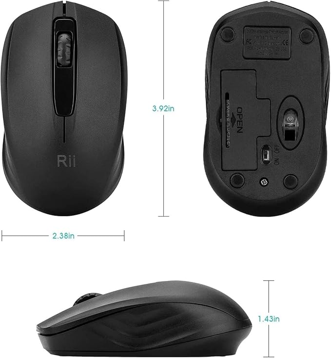 Rii Wireless Mouse,2.4G Portable Computer Mice for PC, Laptop, Windows,Office Included Wireless USB dongle (2-Pack(Black))