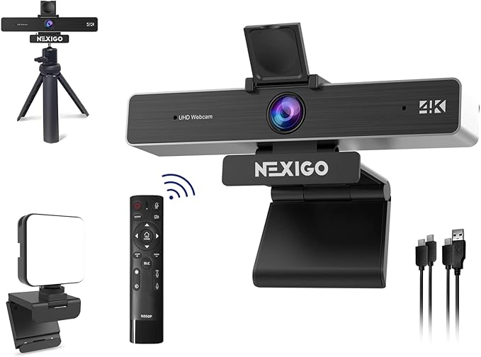NexiGo 4K Zoomable Webcam Kits, N950P UHD 2160P Webcam with Remote, Sony Starvis Sensor, 5X Digital Zoom, Upgraded Video Conference Lighting, Extendable Tripod Stand, for Zoom/Skype/Teams