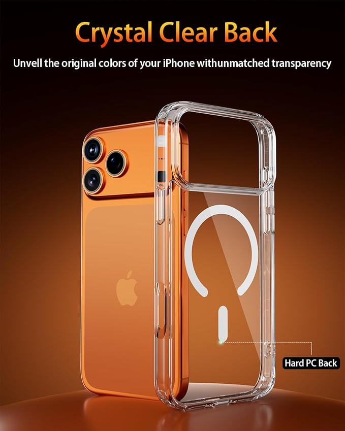for iPhone 17 Pro Case, Compatible with MagSafe, Magnetic Slim Cover, Anti-Yellowing & Shockproof, Full Camera Protection, Includes Screen & Lens Protectors, Clear Protective Case
