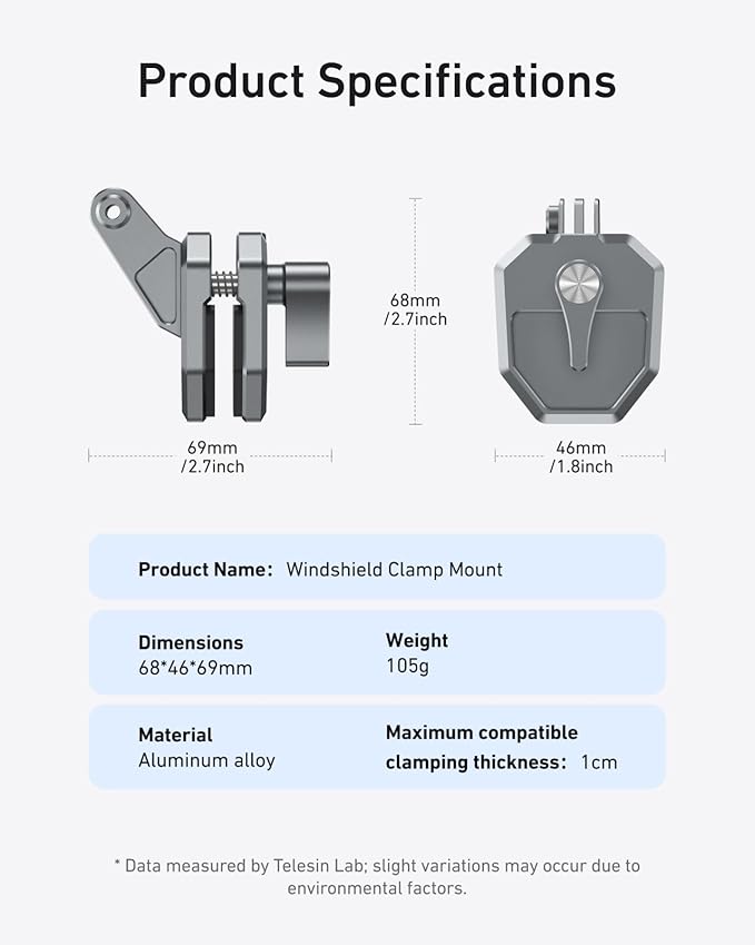 Motorcycle Windshield Clip Camera Mount, Quick Release Motorbike Windscreen Clamp for DJI Osmo Action 6 /Osmo Nano/Osmo 360/Action 5 4, Hero 13 12 11 10 9 8, Compatible with Insta 360 X5 X4 Action Cam