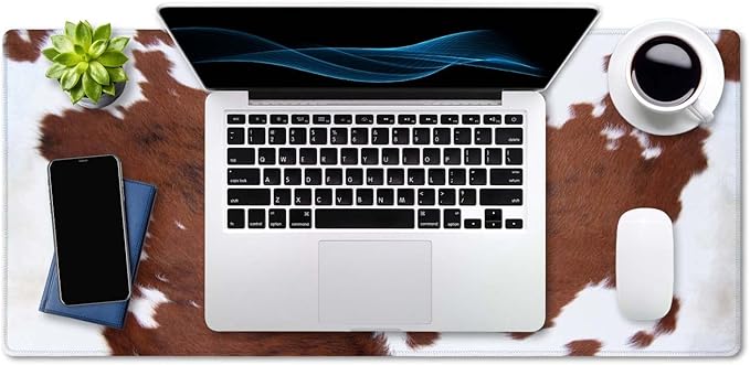 SSOIU Extended Mouse Pad, XXL Gaming Mouse Pads, Large Big Mousepad Laptop Computer Keyboard Mat Desk Pad with Non-Slip Base Stitched Edge for Gaming Office, 35.5 x 15.7 inch, Brown Cowhide Print