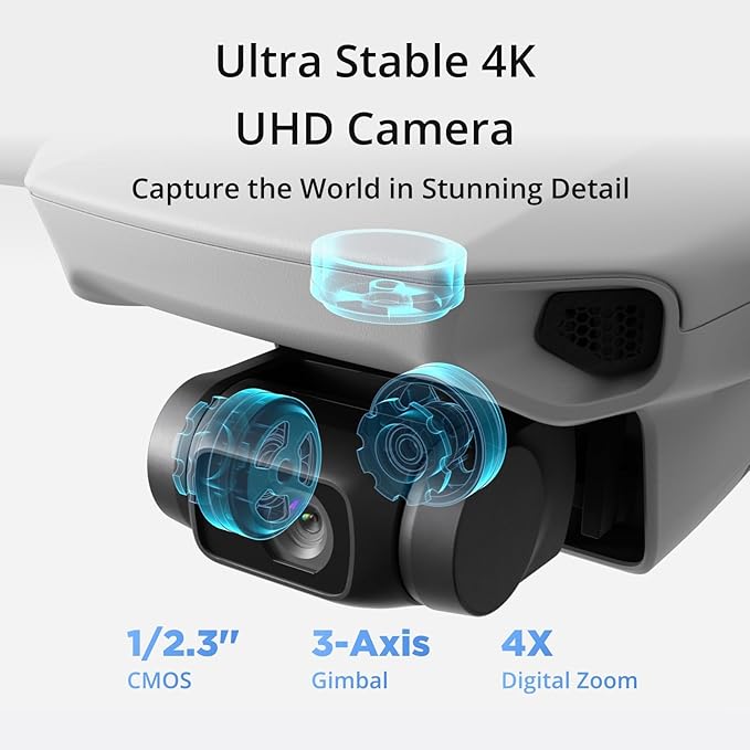 Specta Mini Drone Combo with 2 Batteries, 4K/30fps Video, 32800ft FPV Transmission, Easy to Fly, 3 Aixs Gimbal, 62-Min Flight, Under 249g Portable Drone for Beginners