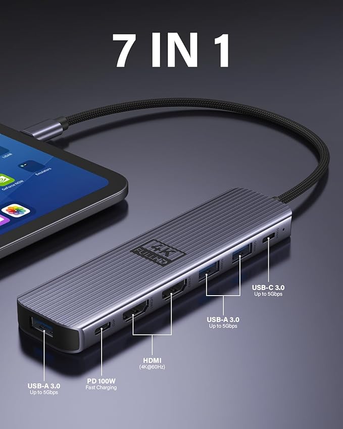 USB C to Dual HDMI Adapter, Newmight 7-in-1 USB-C Docking Station Dual Monitor Multiport Dongle with 2 HDMI 4K 60HZ, 3 USB 3.0, USBC 3.0 Data Port, 100W PD for MacBook Pro, iPhone 15/Pro Max, HP, Dell