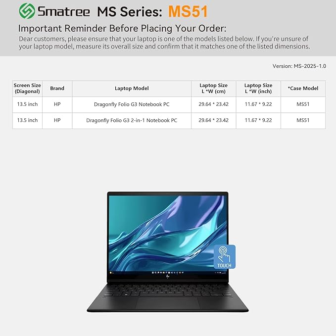 Smatree MS51 Hard EVA Protective Sleeve with Stand Compatible for 13.5 inch HP Dragonfly Folio G3 2-in-1 Laptop, 13.5 inch HP Dragonfly Folio Laptop Notebook Bag