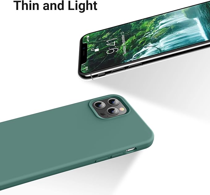 OTOFLY Compatible with iPhone 12 Pro Max Case,[Military Grade Drop Protection] [Anti-Scratch Microfiber Lining] Silicone Shockproof Protective Phone Case Slim Thin Cover 6.5 inch, Pine Green