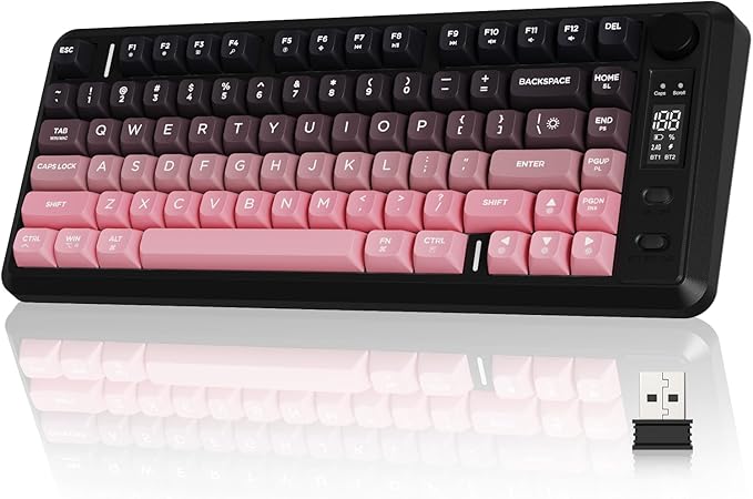 ZIYOU LANG M75 Wireless Gaming Keyboard, RGB Backlit Rechargeable 2000mAh Battery, Small Membrane But Mechanical Feel Keyboard with Smart Display & Knob, PBT Gradient keycaps for PC, MAC-BlackBerry