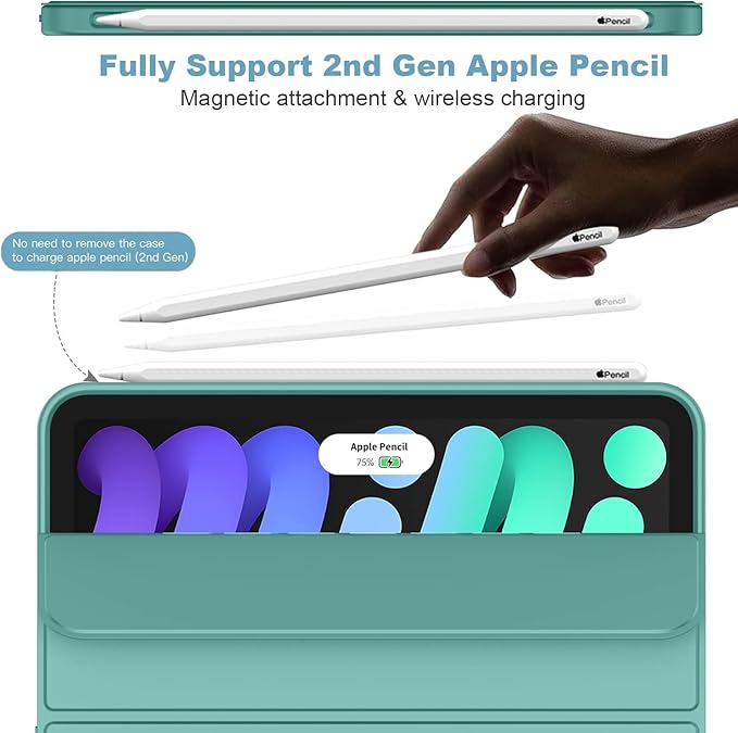 iMieet iPad mini 7 Case 2024 (A17 Pro), iPad mini 6 Case (8.3-Inch,2021 Model), iPad mini 7th/6th Generation Case with Pencil Holder, Trifold Stand Smart Case with Soft TPU Back,Forest Green