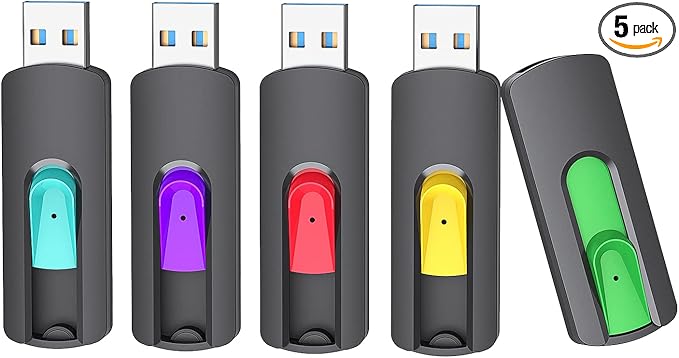 Aiibe 128GB USB 3.1 Flash Drive 5 Pack Thumb Drive 128GB USB Drive Retractable Jump Drives Upgraded 150MB/s Memory Stick Multipack (Cyan, Green, Purple, Red, Yellow)