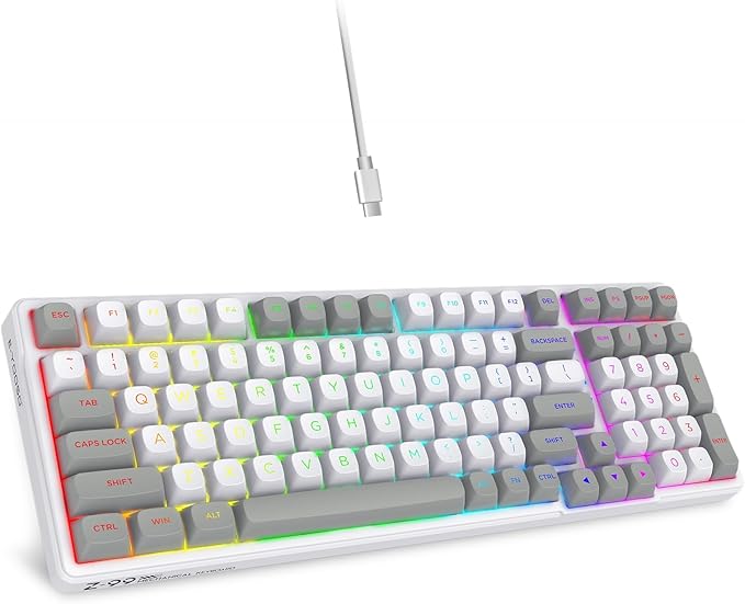 HUO JI Z-99 Wired Mechanical Keyboard, Creamy Sound, Hot Swappable Pre-lubed Linear Switches, Gasket Structure with Sound Dampening Foam, RGB Backlit, 99 Keys Custom Gaming Keyboard for PC/Mac,Gray