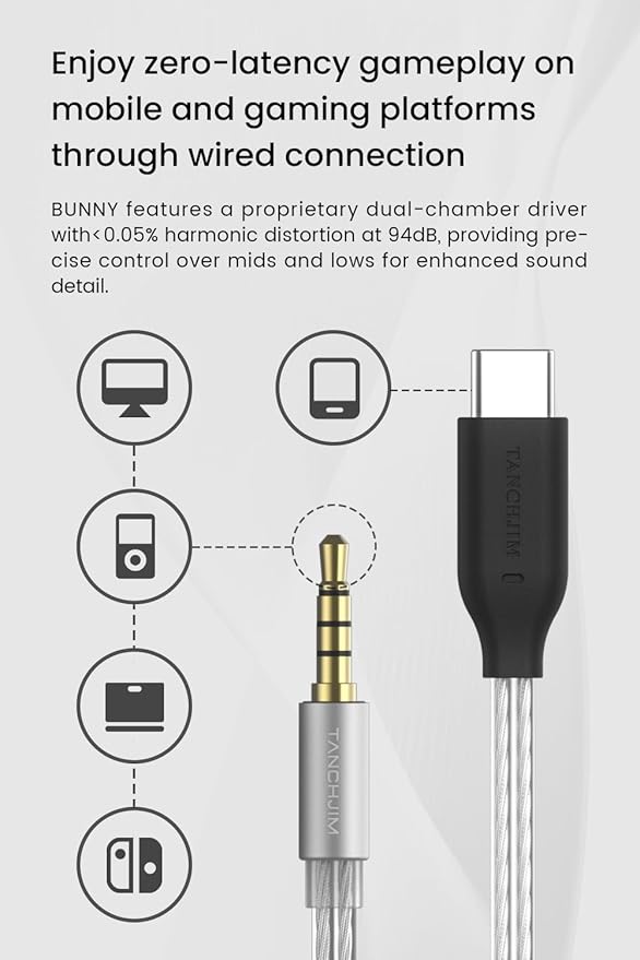 Bunny Gaming Earphones with Single Dynamic Dual-Chamber Driver, Wired Earbuds IEM, 1DD 0.78 2pin Monitor with Bass Boot Maze Cavity, Entry-Level HiFi in-Ear Headphones with Mic - 3.5mm