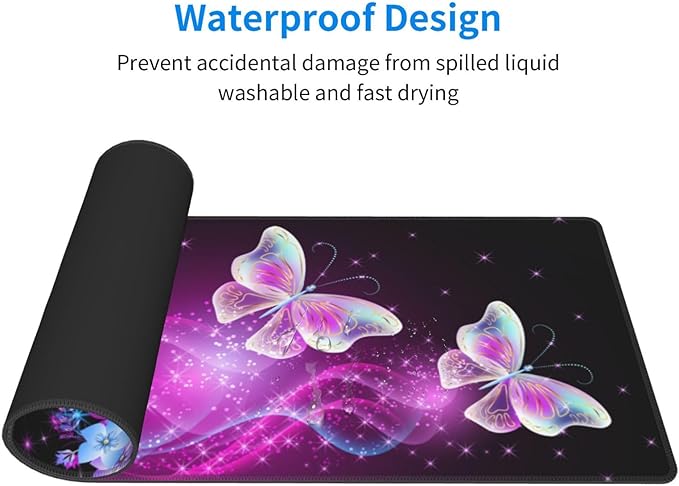 Butterfly Mouse Pad XL Large Mousepad Non Slip Rubber Base Desk Mat for Laptop Computer Gaming 31.5" X 12"