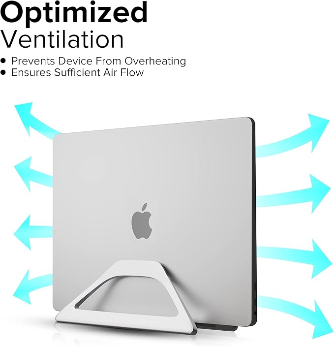 Elestoria Aluminum Vertical Laptop Stand with Gravity Auto-Lock – Adjustable Laptop Holder Vertical fits MacBook Pro/Air, Chromebook & Gaming Laptops up to 17.3" – Space-Saving Desktop Dock - Silver
