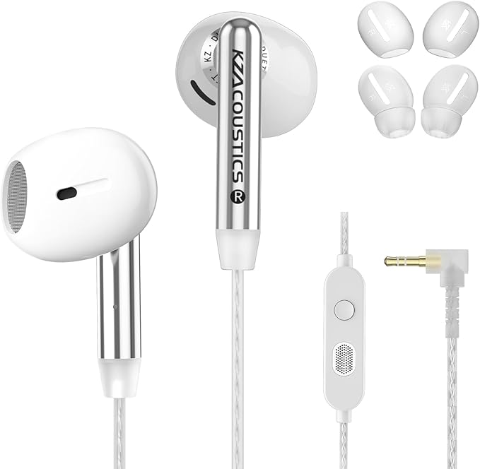 KZ Duet Dual Driver Wired Earbuds with Microphone in-Ear Headphones for PC, Mobile, Nintendo Switch, Noise Isolating Fit, HD Stereo Earphone Convenient for Travel (White, Mic)