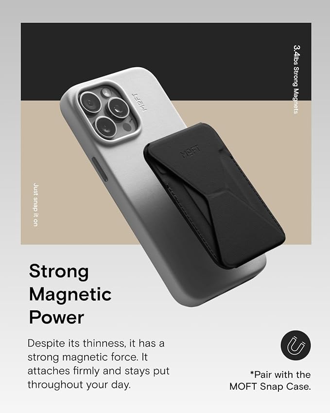 MOFT Magnetic Wallet Stand Compatible with iPhone 17/16/15/14/13/12 Series, Angle Adjustment & Magsafe Compatible MOVAS Phone Stand,Jet Black