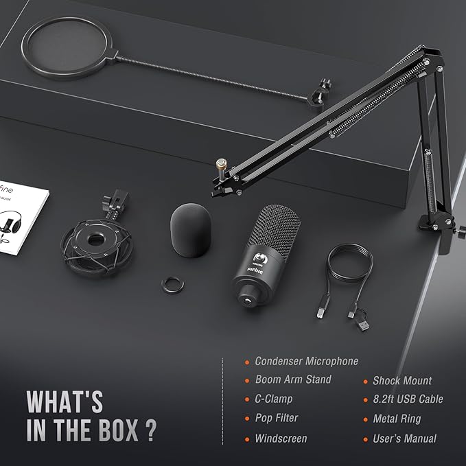 FIFINE Studio Condenser USB Microphone Computer PC Microphone Kit with Adjustable Boom Arm Stand Shock Mount for Instruments Voice Overs Recording Podcasting YouTube Vocal Gaming Streaming-T669