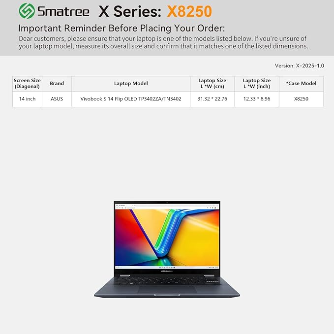 Smatree Hard EVA Protective Sleeve Case Compatible for 14 inch ASUS Vivobook S 14 Flip TP3402ZA/TN3402 Notebook Bag,Green(X8250G)