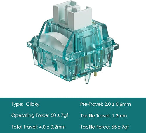 Akko Creamy Cyan Clicky Switch with LED Diffuser for Backlit Mechanical Keyboard - 5-Pin 50gf Pre-Lubed with Standard MX Structure for Gaming (45pcs)
