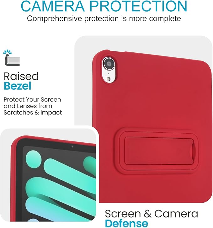 Case for iPad mini 7th & 6th Gen with Kickstand, Soft TPU + Hard PC Ultimate Delicate Touch Feeling Shockproof Protective Back Cover for iPad mini 7th 6th Women Men, Red