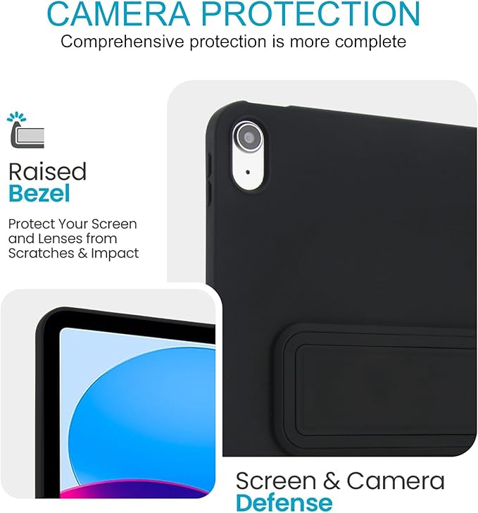 Shockproof Case for iPad 10th/11th Gen, TPU & Hard PC Back Cover with Kickstand Feature Screen & Camera Defense Cleaning Cloth + Stylus Included for iPad 11th 10th Gen, Black